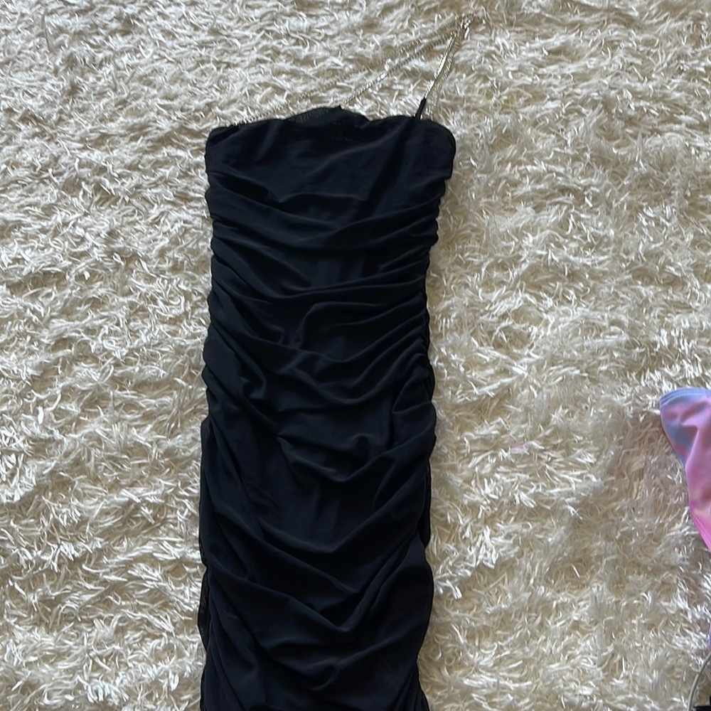 Black Ruffle Dress with Diamond Straps